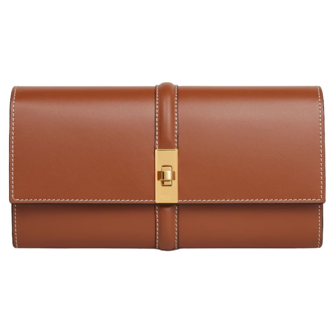 5 CELINE LARGE WALLET 16 IN SATINATED CALFSKIN LIGHT STONE