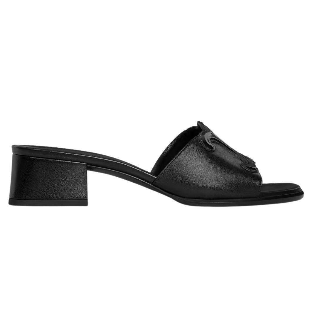 5 CELINE CLEMENCE MULE IN LAMBSKIN AND PATENT CALFSKIN BLACK