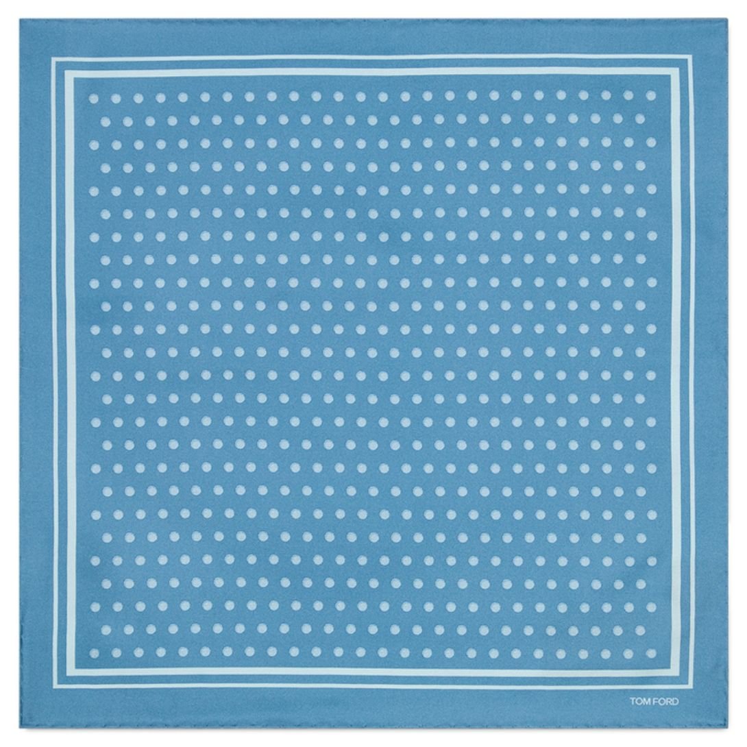5 TOM FORD POLKA DOT SQUARE DESIGN POCKET SQUARE AVIAN BLUE
