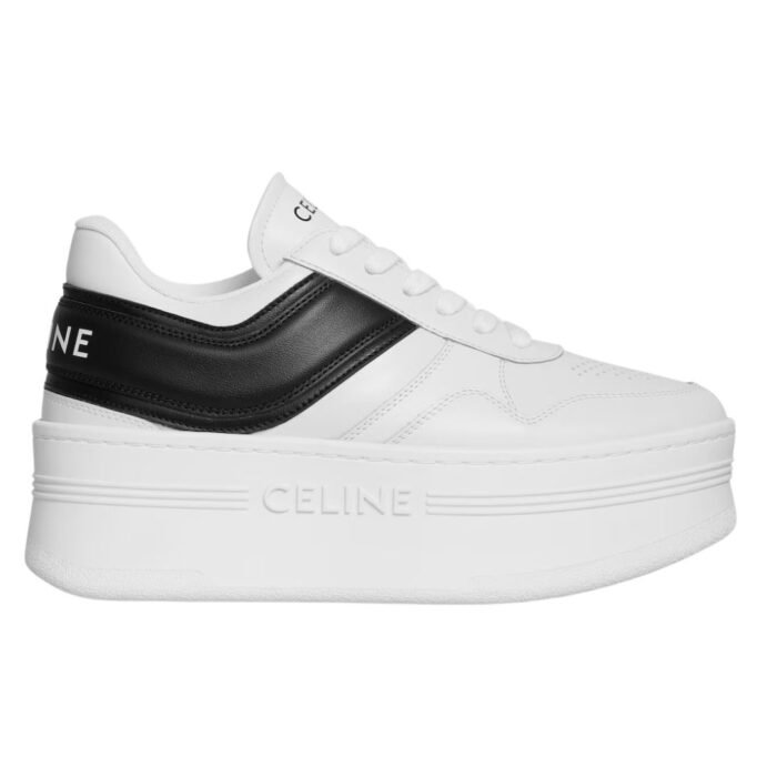 CELINE BLOCK SNEAKERS WITH WEDGE OUTSOLE IN CALFSKIN OPTIC WHITE
