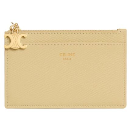 CELINE ZIPPED CARD HOLDER TRIOMPHE CHARMS IN SHINY CALFSKIN SPRING YELLOW