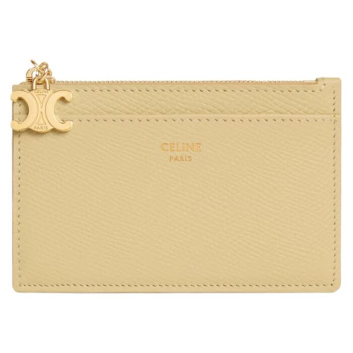 CELINE ZIPPED CARD HOLDER TRIOMPHE CHARMS IN SHINY CALFSKIN SPRING YELLOW