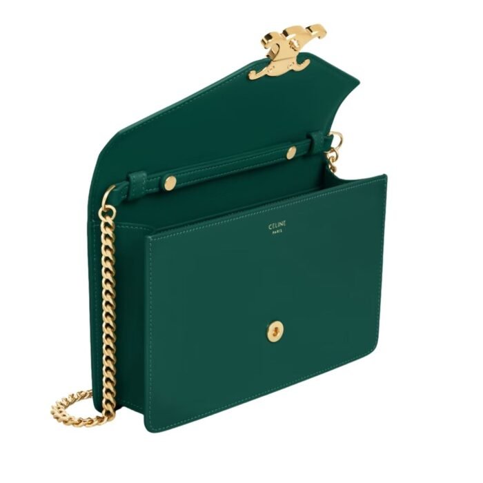 CELINE WALLET ON CHAIN MARGO IN SHINY CALFSKIN RACING GREEN