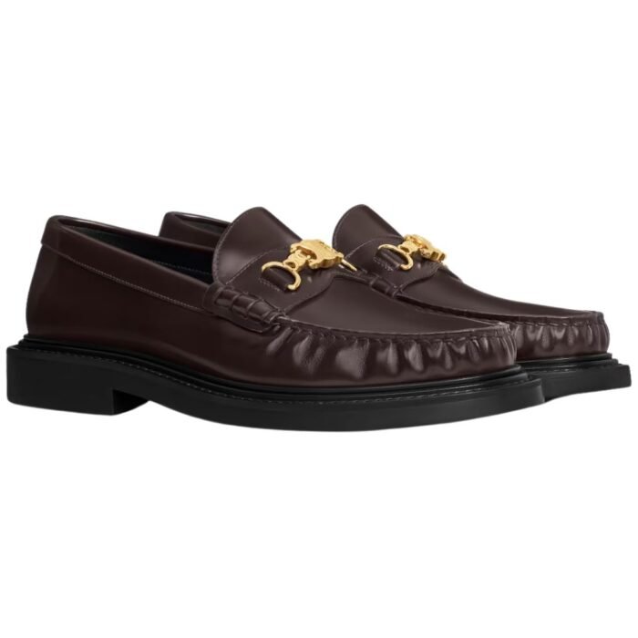 CELINE UNIVERSITÉ TRIOMPHE CHAIN LOAFFER IN POLISHED BULL DARK BROWN