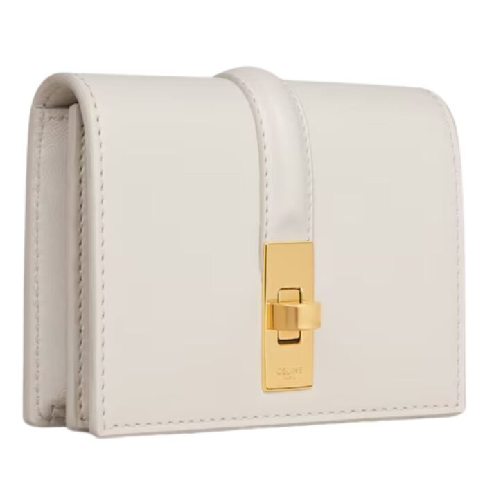 CELINE CARD HOLDER WITH FLAP 16 IN SATINATED CALFSKIN WHITE COTTON