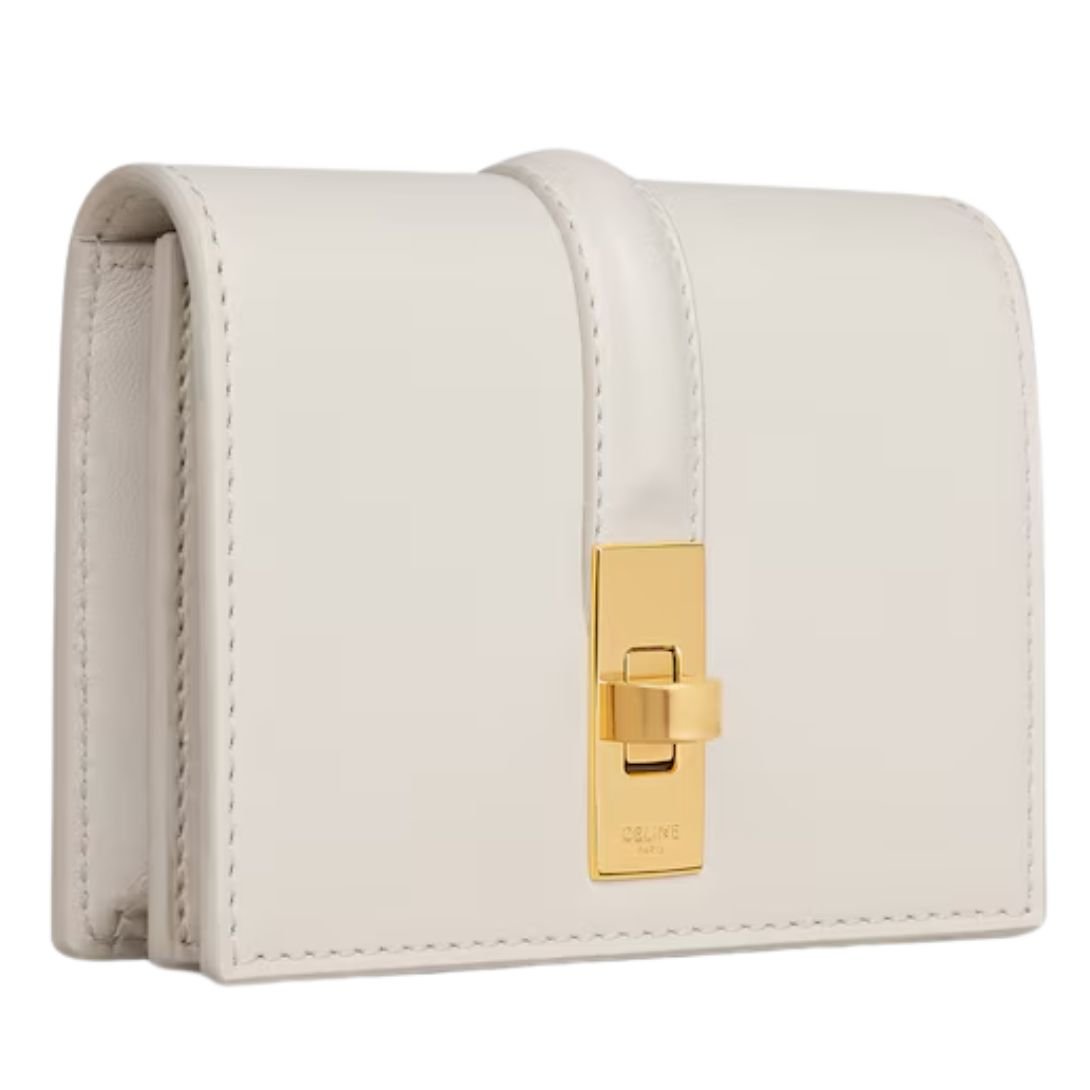 7 CELINE CARD HOLDER WITH FLAP 16 IN SATINATED CALFSKIN WHITE COTTON