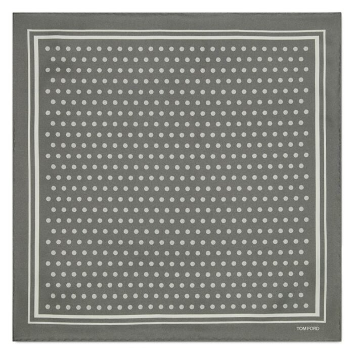 TOM FORD POLKA DOT SQUARE DESIGN POCKET SQUARE SILVER BLUE