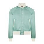 TOM FORD SHINY RAYON SATIN BOMBER WITH CONTRAST PIPING JADE