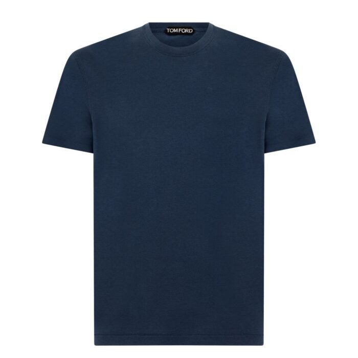 TOM FORD LYOCELL COTTON CREW T SHIRT DARK BLUE