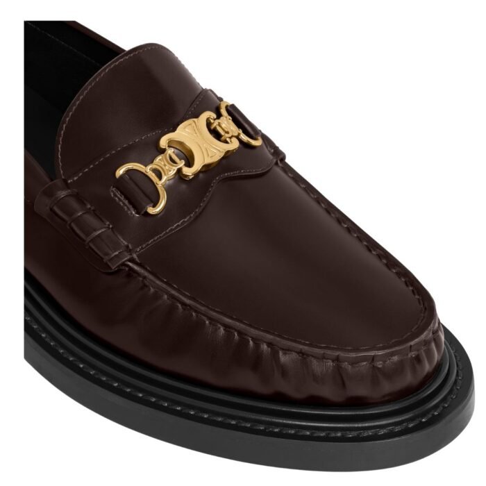 CELINE UNIVERSITÉ TRIOMPHE CHAIN LOAFFER IN POLISHED BULL DARK BROWN