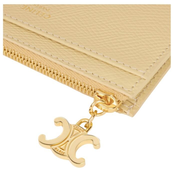 CELINE ZIPPED CARD HOLDER TRIOMPHE CHARMS IN SHINY CALFSKIN SPRING YELLOW