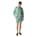TOM FORD SHINY RAYON SATIN BOMBER WITH CONTRAST PIPING JADE
