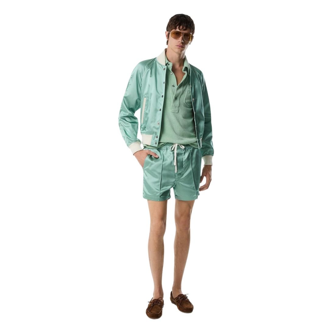 8 TOM FORD SHINY RAYON SATIN BOMBER WITH CONTRAST PIPING JADE