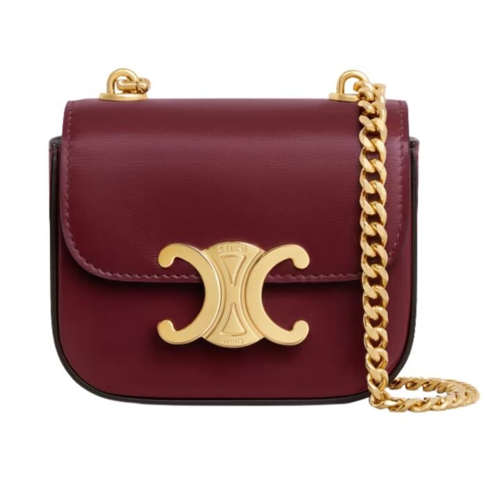 CELINE MINI CHAIN CLAUDE IN SHINY CALFSKIN RED CANYON
