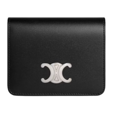 CELINE TRIOMPHE COMPACT WALLET IN SHINY CALFSKIN BLACK