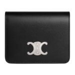 CELINE TRIOMPHE COMPACT WALLET IN SHINY CALFSKIN BLACK