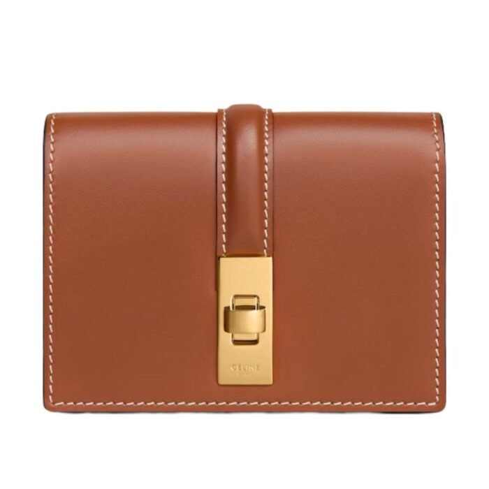 CELINE CARD HOLDER WITH FLAP 16 IN SATINATED CALFSKIN TAN