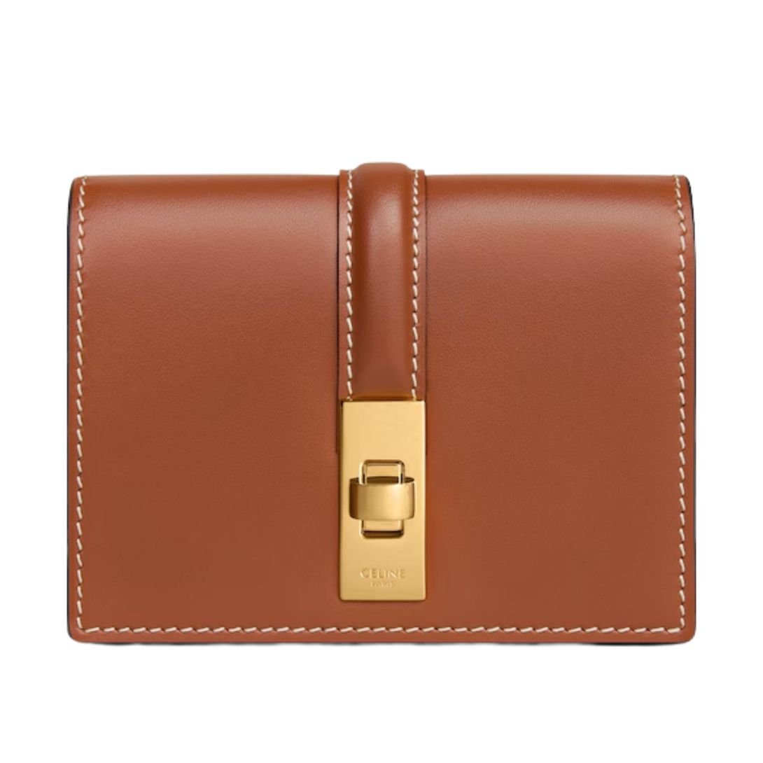 9 CELINE CARD HOLDER WITH FLAP 16 IN SATINATED CALFSKIN TAN