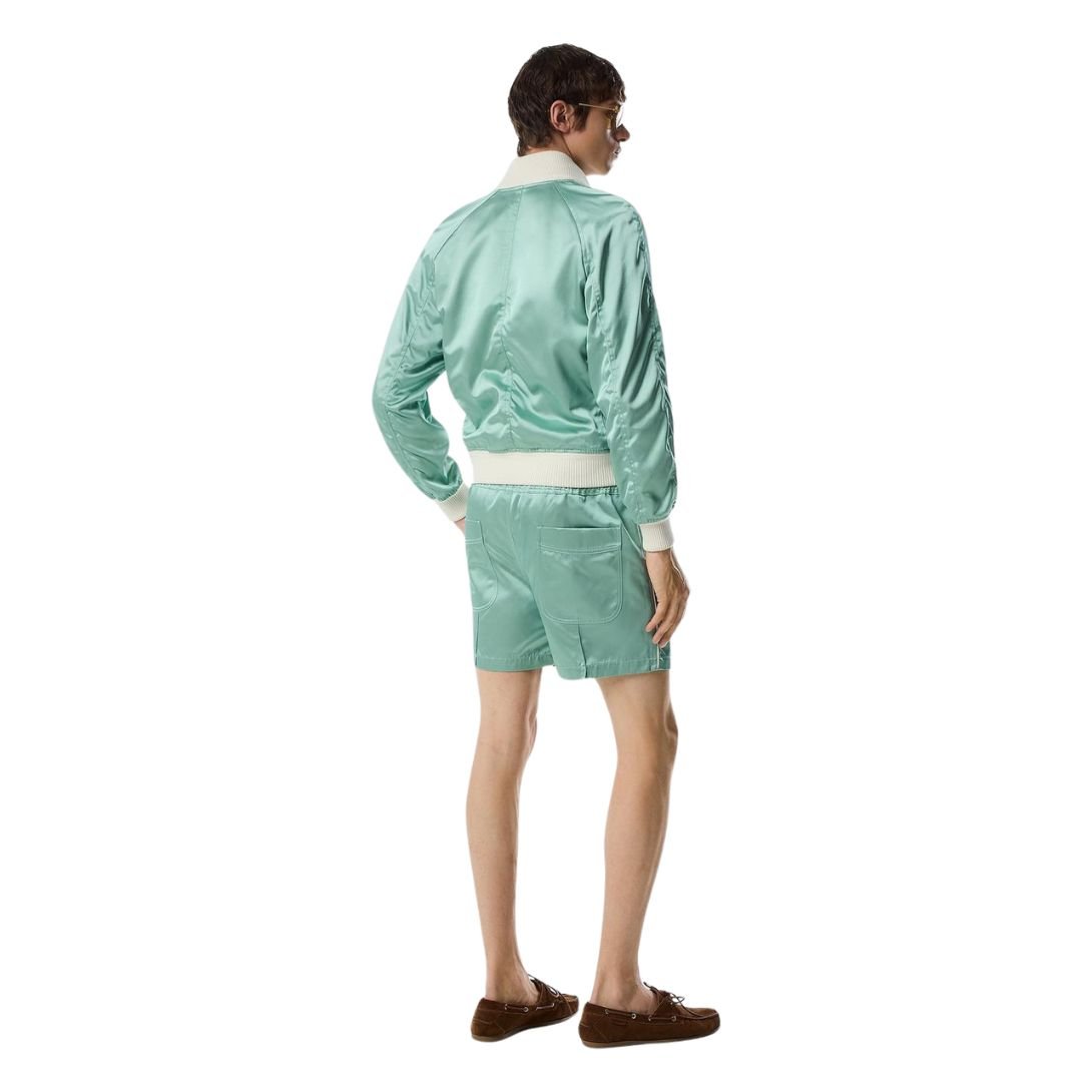 9 TOM FORD SHINY RAYON SATIN BOMBER WITH CONTRAST PIPING JADE