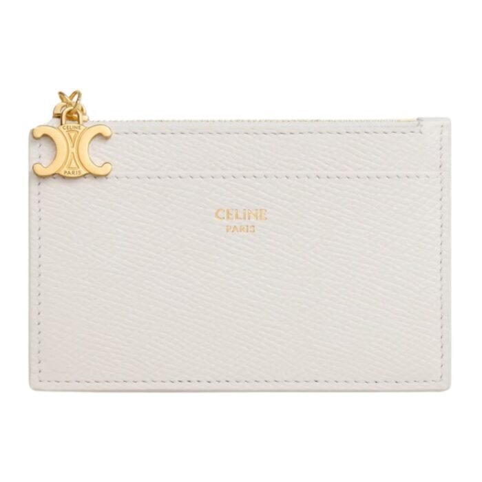 CELINE ZIPPED CARD HOLDER TRIOMPHE CHARMS IN SHINY CALFSKIN SPRING YELLOW
