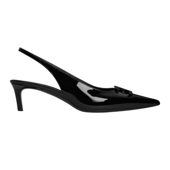 CELINE ALMA TRIOMPHE SLINGBACK IN PATENT CALFSKIN WHITE COTTON