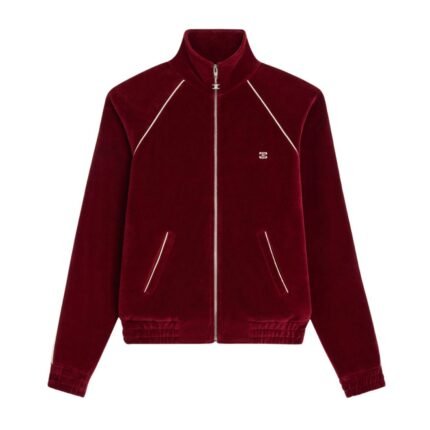 CELINE TRIOMPHE TRACKSUIT JACKET IN VELVET JERSEY BORDEAUX-ECRU