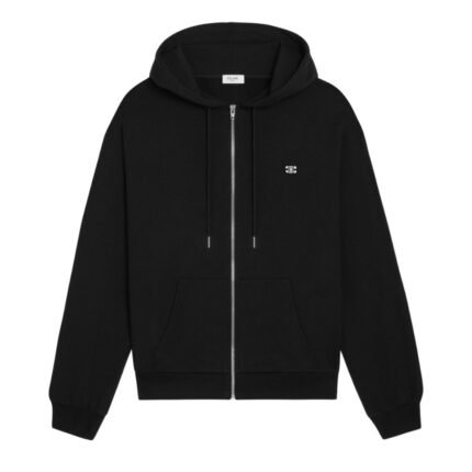 CELINE TRIOMPHE LOOSE ZIPPED HOODIE IN CASHMERE COTTON BLACK