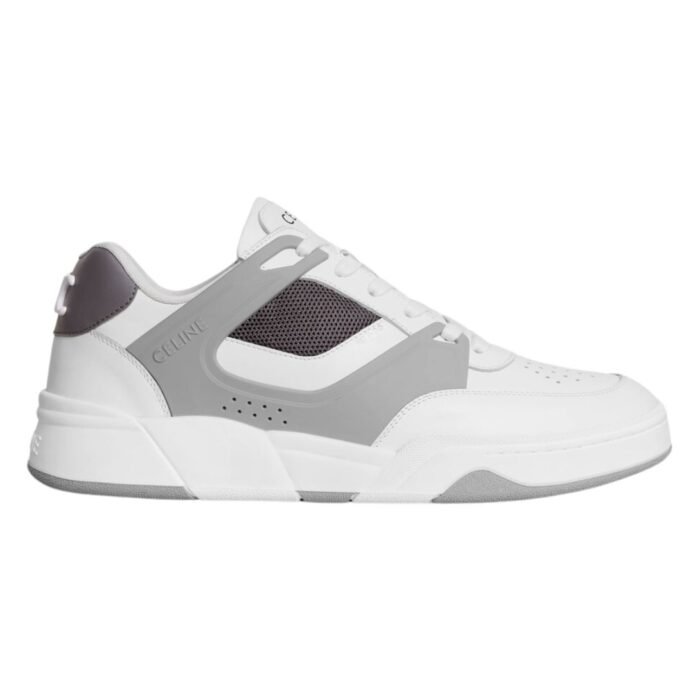CELINE TRAINER CT 09 LOW LACE UP SNEAKER IN CALFSKIN AND MESH OPTIC WHITE-GREEN