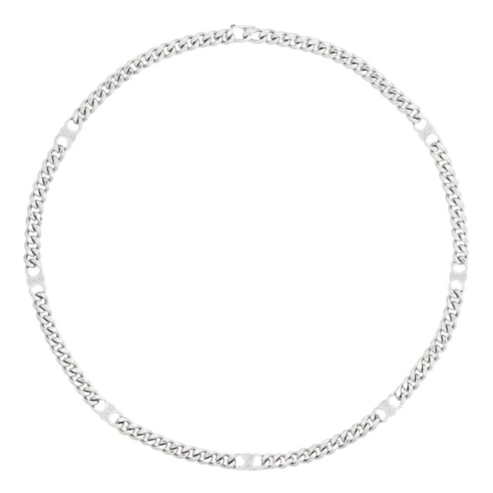 CELINE TRIOMPHE SMALL GOURMETTE NECKLACE IN BRASS WITH RHODIUM FINISH