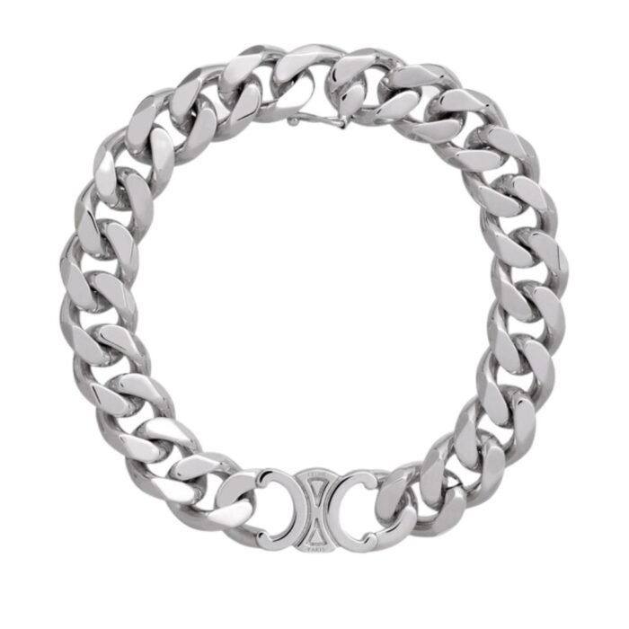 CELINE TRIOMPHE GOURMETTE BRACELET IN BRASS WITH RHODIUM FINISH