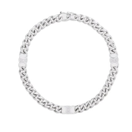 CELINE TRIOMPHE SMALL GOURMETTE BRACELET IN BRASS WITH RHODIUM FINISH