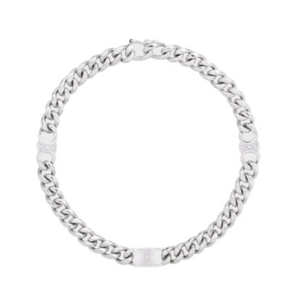 CELINE TRIOMPHE SMALL GOURMETTE BRACELET IN BRASS WITH RHODIUM FINISH