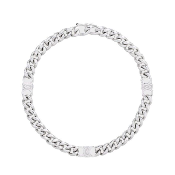 CELINE TRIOMPHE SMALL GOURMETTE BRACELET IN BRASS WITH RHODIUM FINISH