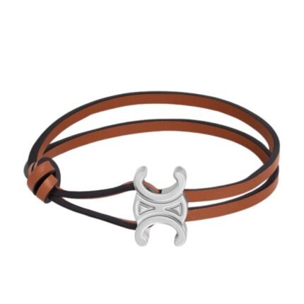 CELINE TRIOMPHE CLASP BRACELET IN CALFSKIN AND BRASS WITH RHODIUM FINISH