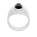 CELINE BEVELLED SIGNET RING IN ONYX AND STERLING SILVER WITH RHODIUM FINISH