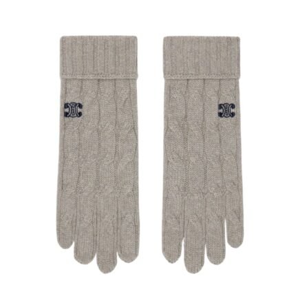 CELINE TRIOMPHE CABLE KNIT GLOVES IN CASHMERE