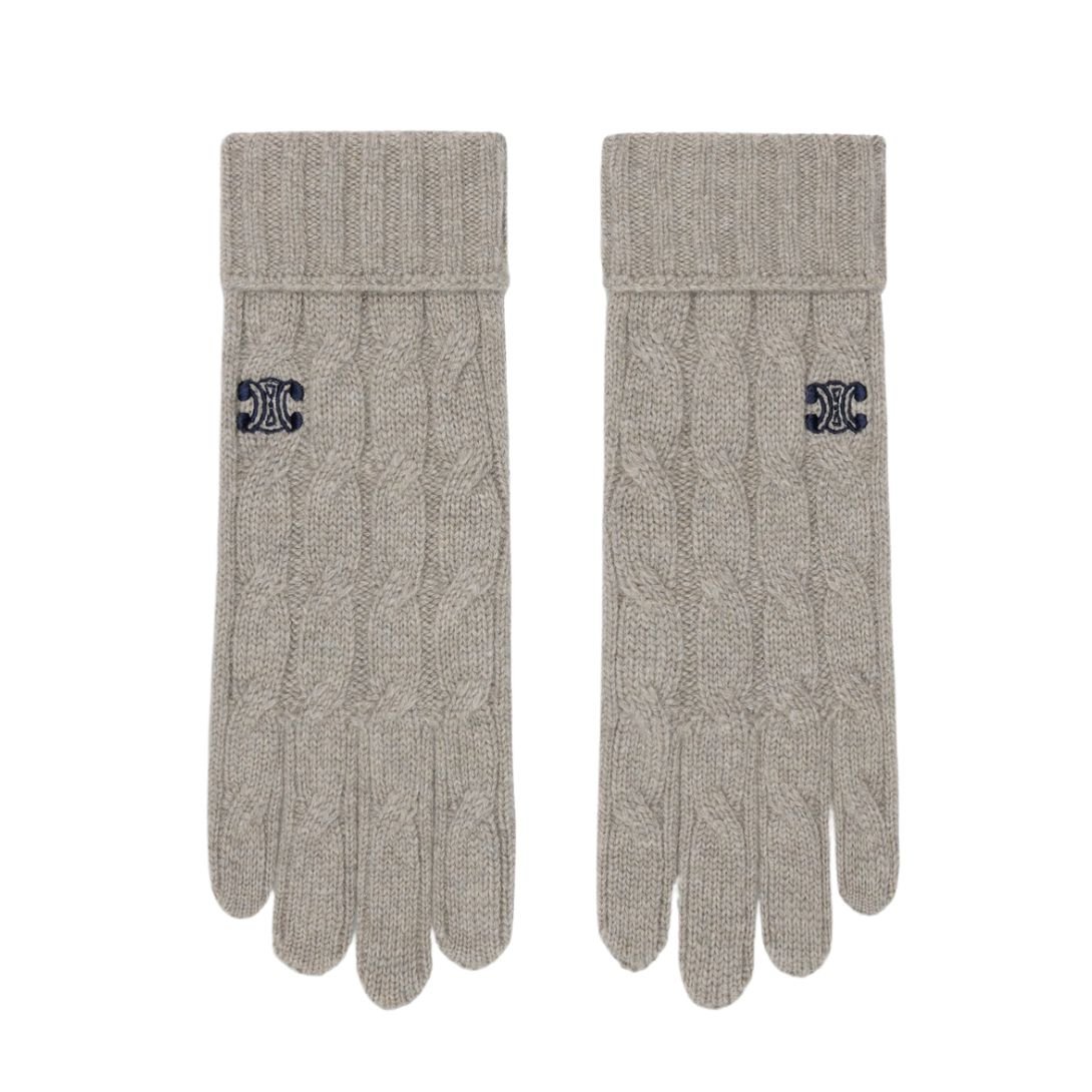 1 CELINE TRIOMPHE CABLE KNIT GLOVES IN CASHMERE