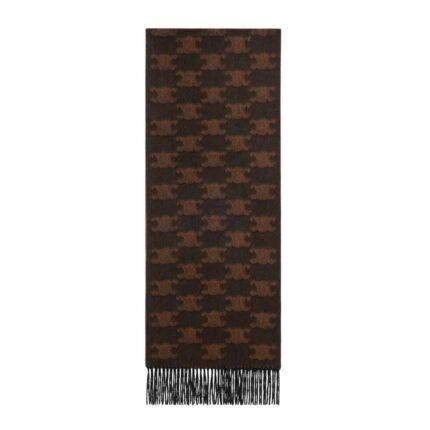 CELINE FRINGED SCARF IN MONOGRAM CASHMERE BLACK-TOFFEE