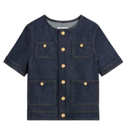 CELINE CROPPED JACKET IN RAW WASH DENIM