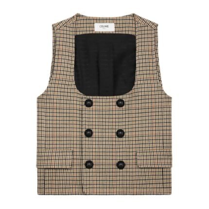 CELINE DOUBLE BREASTED VEST IN HOUNDSTOOTH WOOL
