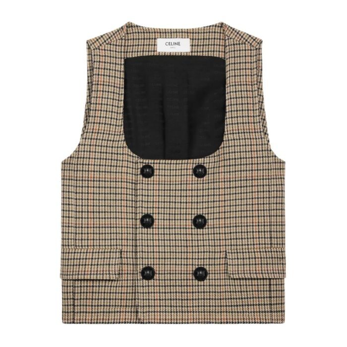 CELINE DOUBLE BREASTED VEST IN HOUNDSTOOTH WOOL