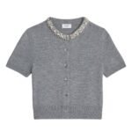 CELINE EMBROIDERED CROPPED CARDIGAN IN CASHMERE BLACK