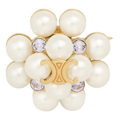 CELINE LES PERLES BROOCH IN STRASS RESIN PEARLS BRASS WITH GOLD FINISH AND STEEL