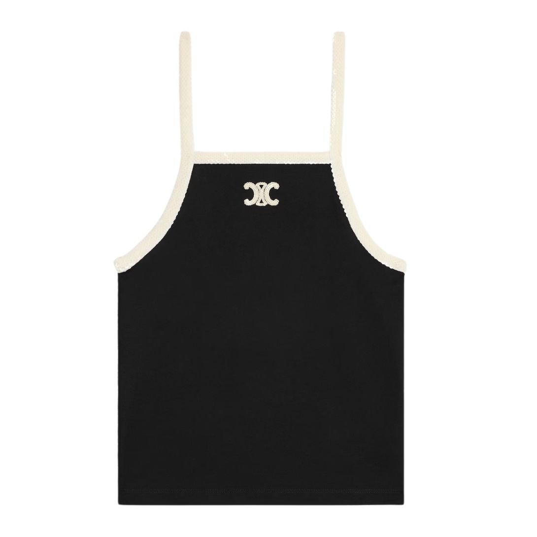 1 CELINE TANK TOP WITH TRIOMPHE EMBROIDERY IN COTTON JERSEY