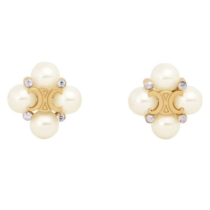 CELINE LES PERLES STUDS IN STRASS RESIN PEARLS AND BRASS WITH GOLD FINISH