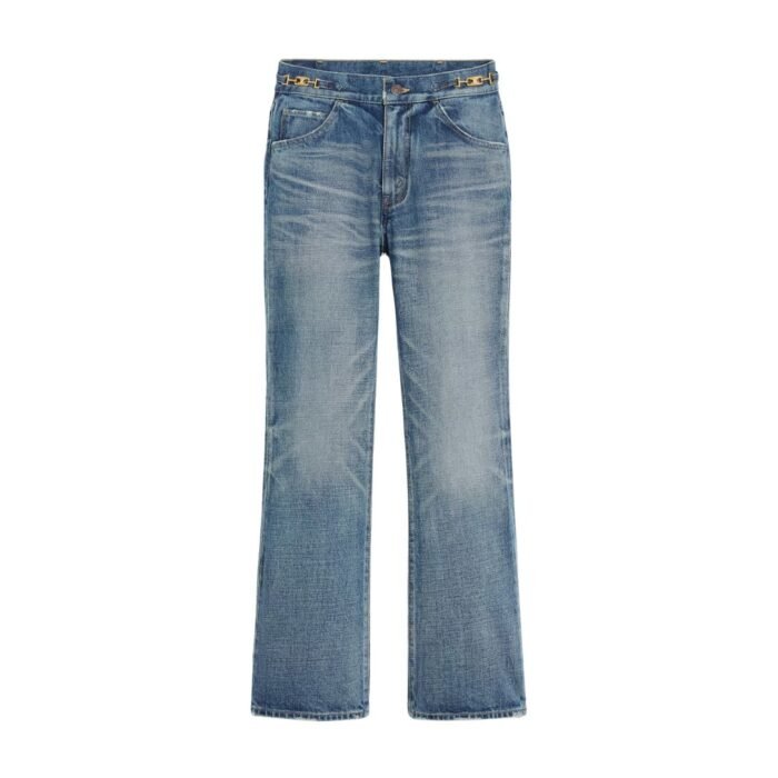 CELINE DYLAN FLARED JEANS WITH SIGNATURE IN UNION WASH DENIM