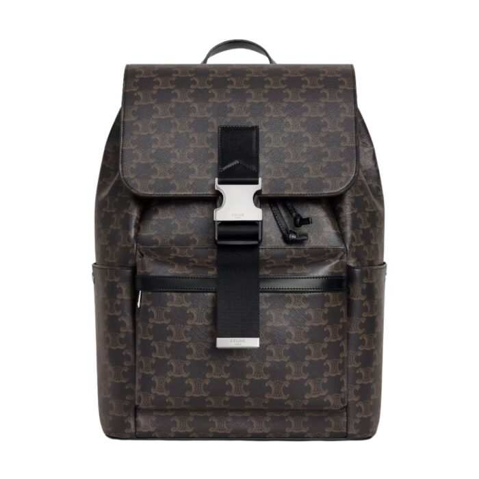 CELINE BACKPACK IN TRIOMPHE CANVAS AND CALFSKIN