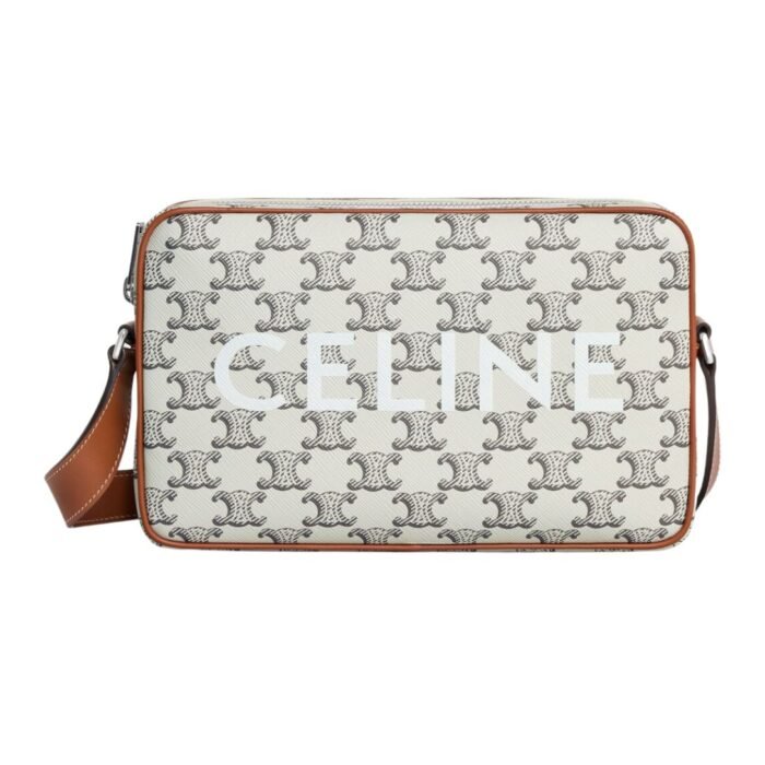 CELINE MEDIUM MESSENGER BAG IN TRIOMPHE CANVAS WITH CELINE PRINT TAN
