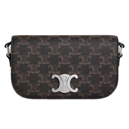 CELINE SMALL CROSSBODY BAG TRIOMPHE IN TRIOMPHE CANVAS AND CALFSKIN BLACK