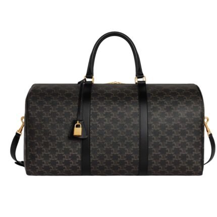 CELINE LARGE TRAVEL BAG IN TRIOMPHE CANVAS AND CALFSKIN BLACK